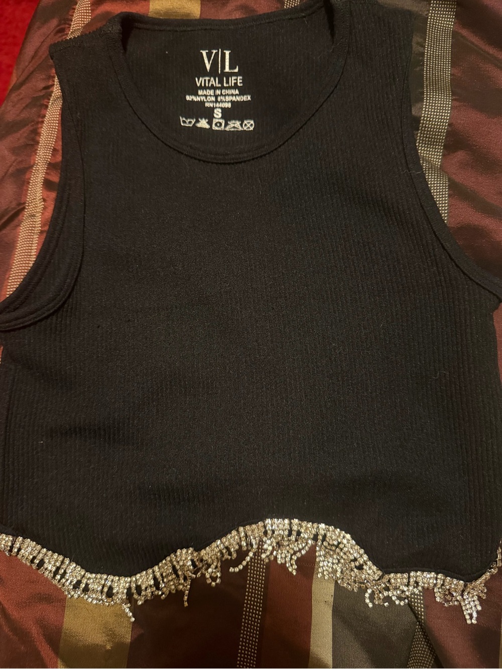 Black Ribbed Crop Tank with Beaded Fringe